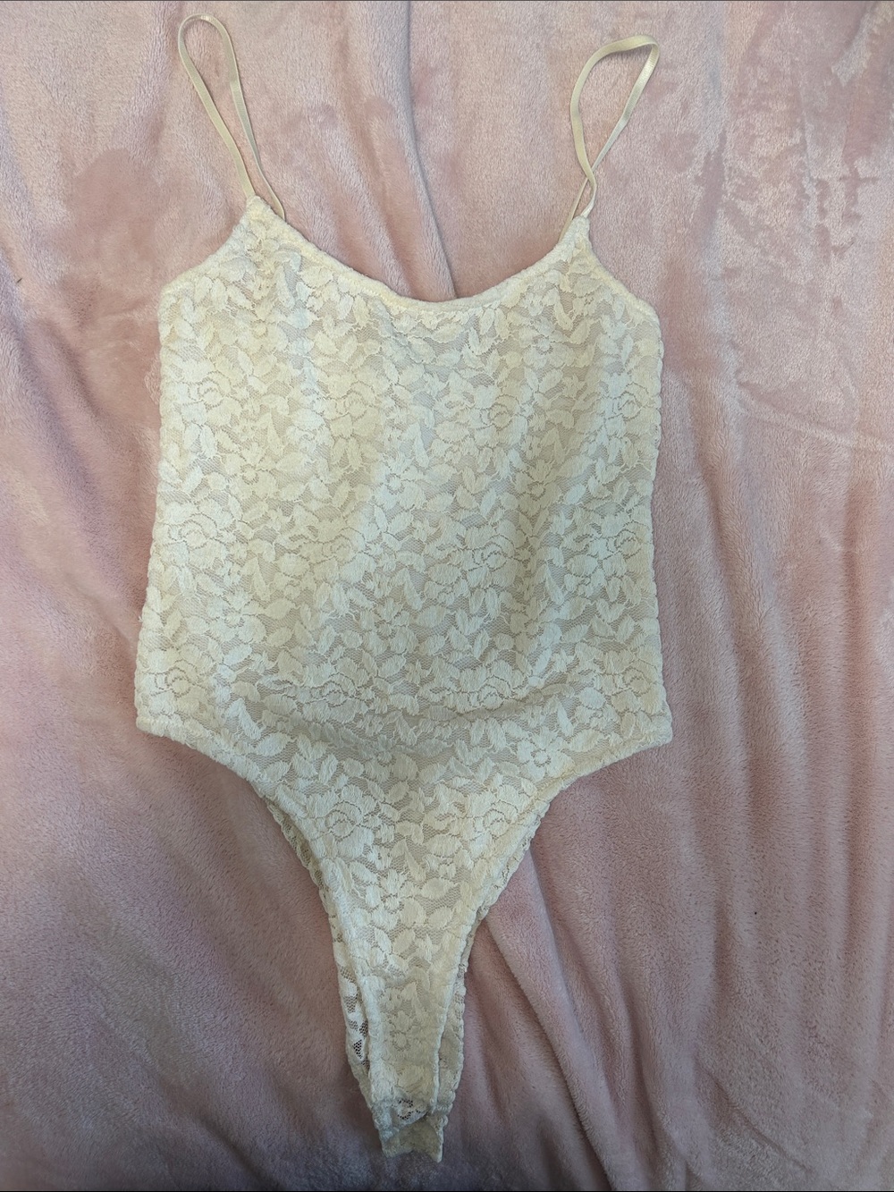 Zara Cream Lace Cami Bodysuit with Floral Pattern